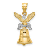 14k Multi-Tone Gold Bald Eagle and Liberty Bell Pendant, Patriotic USA Symbol for Men or Unisex