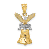 14k Multi-Tone Gold Bald Eagle and Liberty Bell Pendant, Patriotic USA Symbol for Men or Unisex