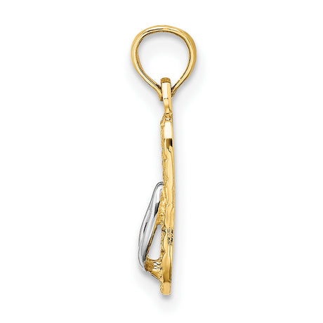 14k Multi-Tone Gold Flip Flop Pendant, Diamond Cut Textured Sandal Design