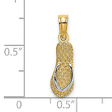 14k Multi-Tone Gold Flip Flop Pendant, Diamond Cut Textured Sandal Design