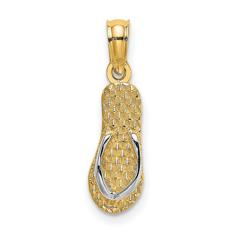 14k Multi-Tone Gold Flip Flop Pendant, Diamond Cut Textured Sandal Design