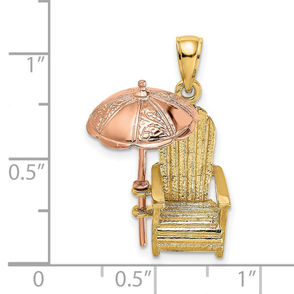 14k Two-Tone Gold Pendant, Adirondack Beach Chair with Rose Gold Umbrella, Coastal Vacation Theme