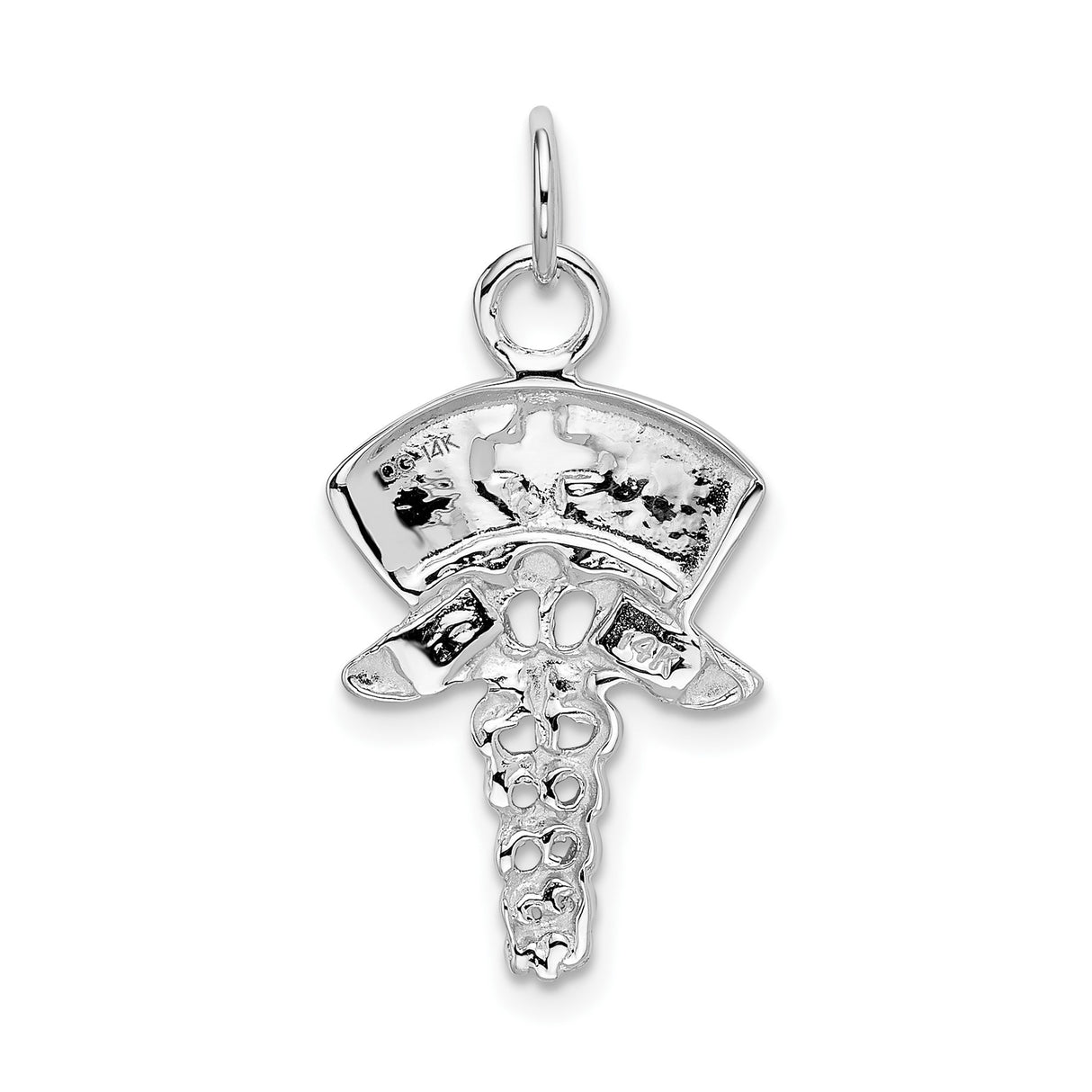 14k White Gold Nurse Pendant with Cap, Caduceus Symbol and Medical Cross Charm