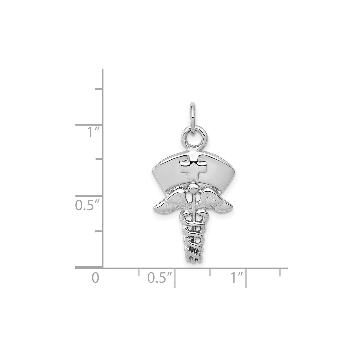 14k White Gold Nurse Pendant with Cap, Caduceus Symbol and Medical Cross Charm