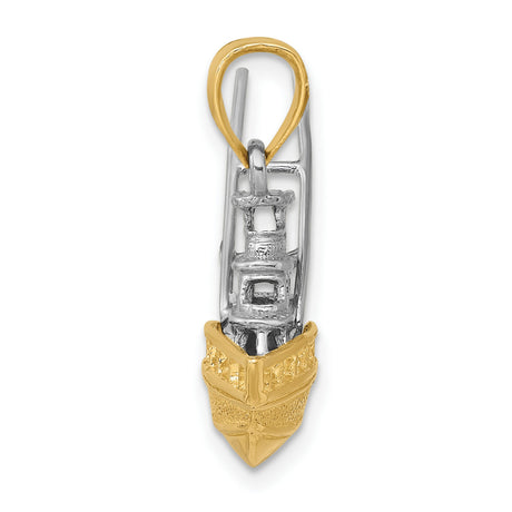 14k Two-Tone Gold Yacht Pendant, Realistic Sport Fishing Boat Charm, Nautical Jewelry for Men and Women
