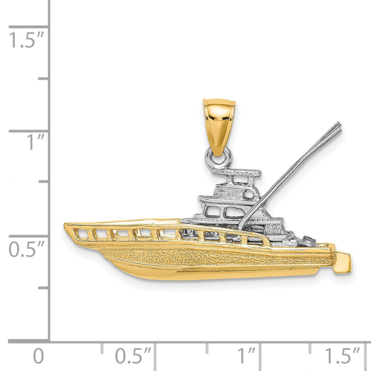 14k Two-Tone Gold Yacht Pendant, Realistic Sport Fishing Boat Charm, Nautical Jewelry for Men and Women