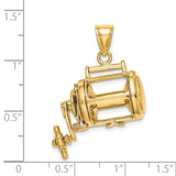 14k Yellow Gold Fishing Reel Pendant, Nautical Angler Charm for Men or Unisex Wear