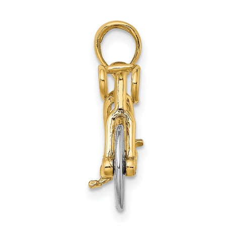 14k Two-Tone Gold Bicycle Pendant with White Gold Wheels and Yellow Gold Frame