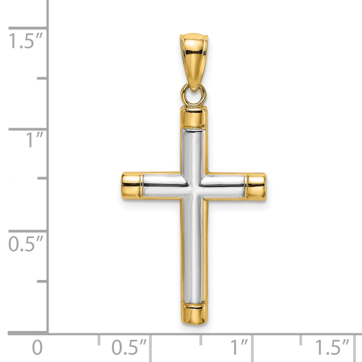 Polished Tubular Cross Charm Pendant in Real 14k Multi-Tone Gold