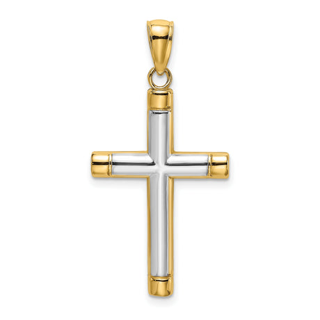 14k Yellow and White Gold Cross Pendant, Two-Tone High Polished Religious Charm