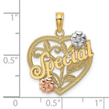 14k Two-Tone Gold Heart Pendant with Floral Rose and White Gold Accents and Leaf Vine Design