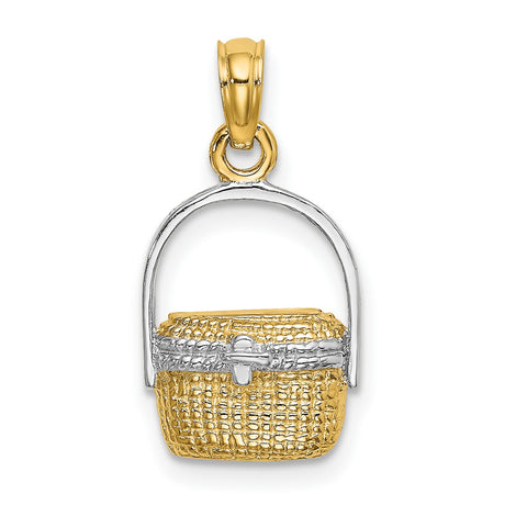 Nantucket Basket Charm Pendant in Real 14k Multi-Tone Gold