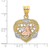 Angel In Heart Charm Pendant in Real 14k Multi-Tone Gold