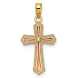 Beaded Trim Cross Charm Pendant in Real 14k Multi-Tone Gold