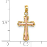 Beaded Trim Cross Charm Pendant in Real 14k Multi-Tone Gold