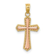 Beaded Trim Cross Charm Pendant in Real 14k Multi-Tone Gold