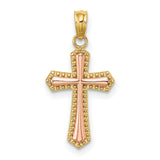 Beaded Trim Cross Charm Pendant in Real 14k Multi-Tone Gold