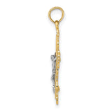 Textured Lace Trim Crucifix Charm Pendant in Real 14k Multi-Tone Gold