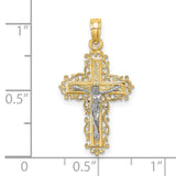 Textured Lace Trim Crucifix Charm Pendant in Real 14k Multi-Tone Gold