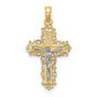Textured Lace Trim Crucifix Charm Pendant in Real 14k Multi-Tone Gold