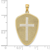 Cross Shield Joshua 1:9 Reverse Charm Pendant in Real 14k Multi-Tone Gold