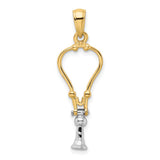 14k Two-Tone Gold Bishop Crozier and Miter Pendant, Catholic Religious Symbol for Faith and Leadership