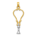 14k Two-Tone Gold Bishop Crozier and Miter Pendant, Catholic Religious Symbol for Faith and Leadership