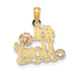 #1 MOM Script Flower Charm Pendant in Real 14k Multi-Tone Gold