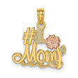 #1 MOM Script Flower Charm Pendant in Real 14k Multi-Tone Gold