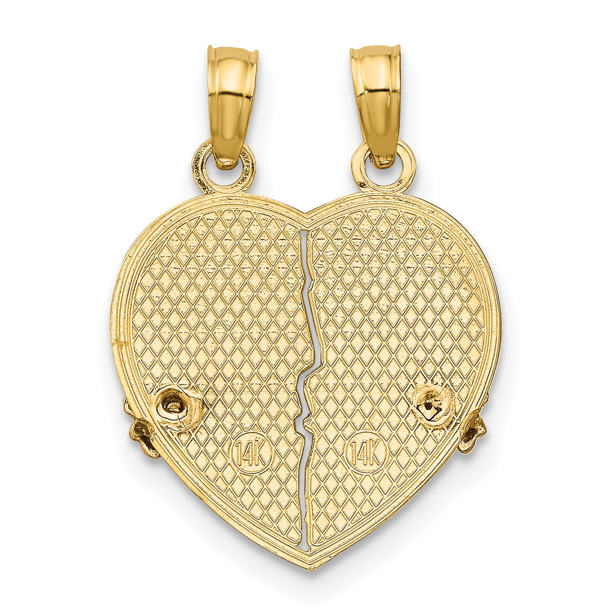 14k Two-Tone Gold Heart Pendant with Rose Gold Flower, Big Sis and Lil Sis Split Charm