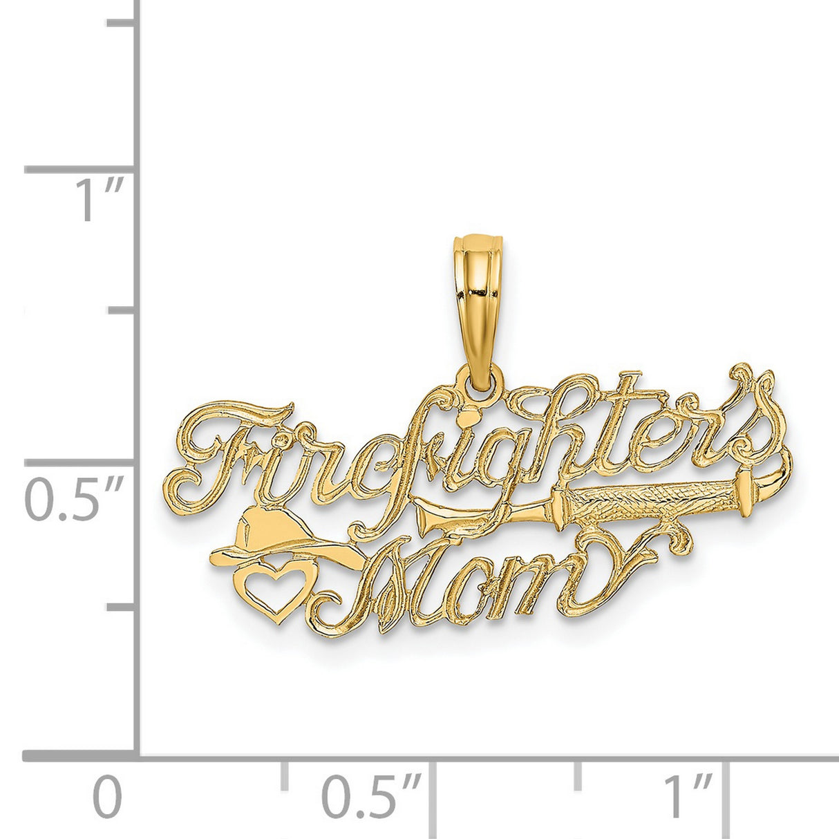 14k Yellow Gold Firefighter Mom Pendant with Fire Helmet, Hose, and Heart Charm