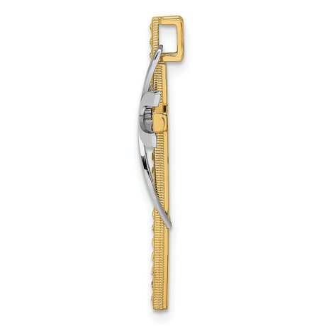 Polished and Textured Cross Chain Slide Charm Pendant in Real 14k Multi-Tone Gold