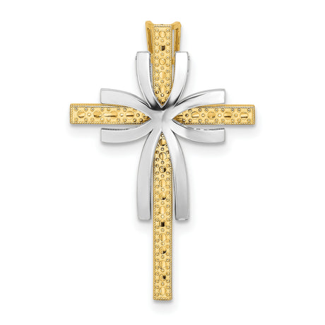 Polished and Textured Cross Chain Slide Charm Pendant in Real 14k Multi-Tone Gold