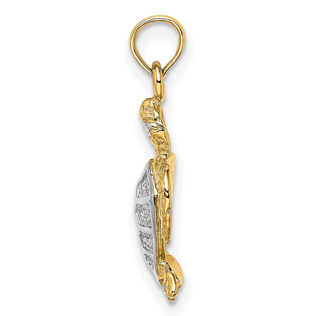 14k Multi-Tone Gold Sea Turtle Pendant with Textured Shell, Nautical Marine Life Theme