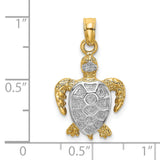14k Multi-Tone Gold Sea Turtle Pendant with Textured Shell, Nautical Marine Life Theme