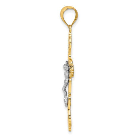 14k Multi-Tone Gold Crucifix Cross Pendant with Scrollwork Baroque Jesus Design