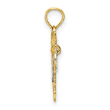 14k Two-Tone Gold Heart Pendant with Script Mom Design and Filigree Detailing