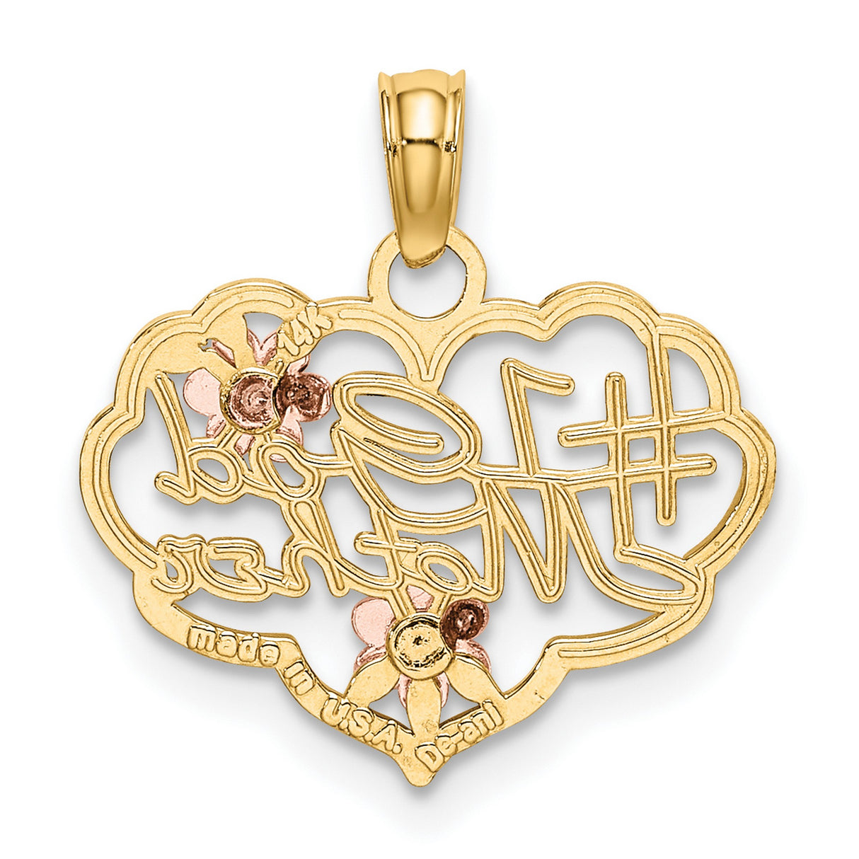 #1 GOD MOTHER In Heart Charm Pendant in Real 14k Multi-Tone Gold