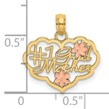 #1 GOD MOTHER In Heart Charm Pendant in Real 14k Multi-Tone Gold