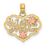 #1 GOD MOTHER In Heart Charm Pendant in Real 14k Multi-Tone Gold