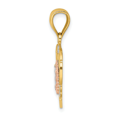 14k Two-Tone Gold Heart Pendant, Our Lady of Guadalupe Medal with Filigree for Women