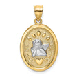 Cherub Angel and Heart Oval Charm Pendant in Real 14k Multi-Tone Gold