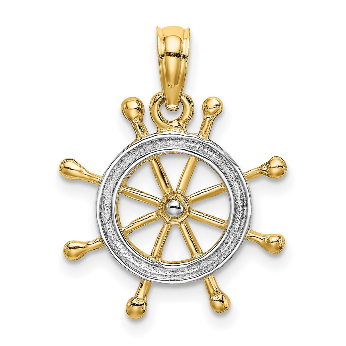 14k Multi-Tone Gold Ship Wheel Pendant, Nautical Sailing Theme for Men