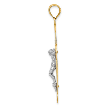 14k Two-Tone Gold Crucifix Pendant, Polished Religious Cross Design for Men and Women