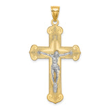 Engraved Crucifix Charm Pendant in Real 14k Multi-Tone Gold