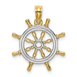 Ships Wheel Charm Pendant in Real 14k Multi-Tone Gold