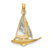 14k Multi-Tone Gold Sailboat Pendant, Nautical Theme Unisex Jewelry
