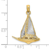 14k Multi-Tone Gold Sailboat Pendant, Nautical Theme Unisex Jewelry