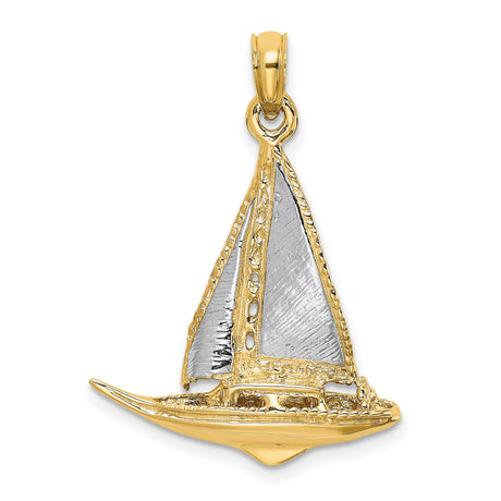 14k Multi-Tone Gold Sailboat Pendant, Nautical Theme Unisex Jewelry
