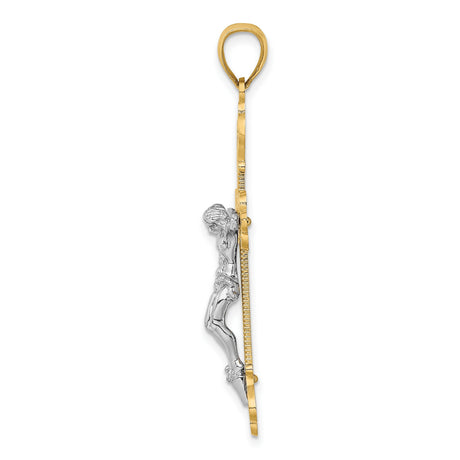 14k Two-Tone Gold Crucifix Pendant with Scrollwork Design for Men and Women